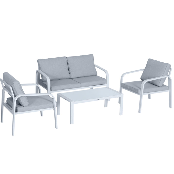 4-Seater Woven PE Rattan Dining Set - Outdoor Patio Furniture with White/Grey Cushions - Ideal for Family Gatherings and Entertaining Guests