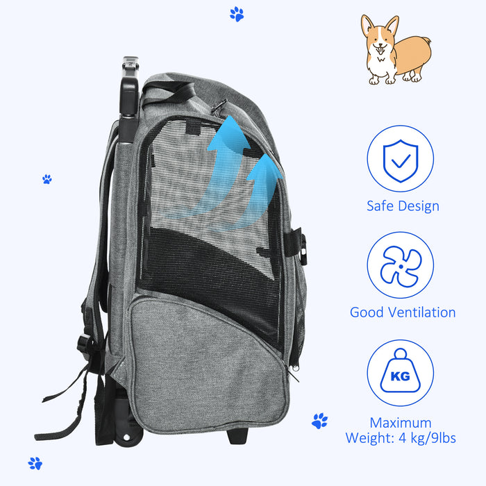 Pet Carry Backpack with Trolley - Dog Travel Bag with Telescopic Handle and Stroller Wheels, Portable Luggage - Ideal for Owners Who Travel with Their Pets