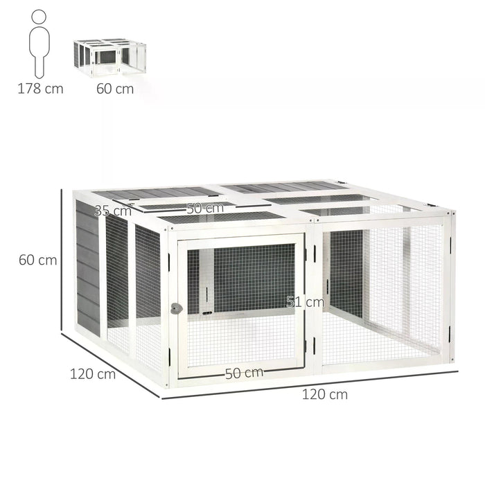 Small Animal Habitat - Indoor/Outdoor Hutch for Rabbits, Guinea Pigs, Ferrets, Ducks, and Chinchillas with Openable Roof - Secure and Spacious Hideaway for Pets, Grey Color