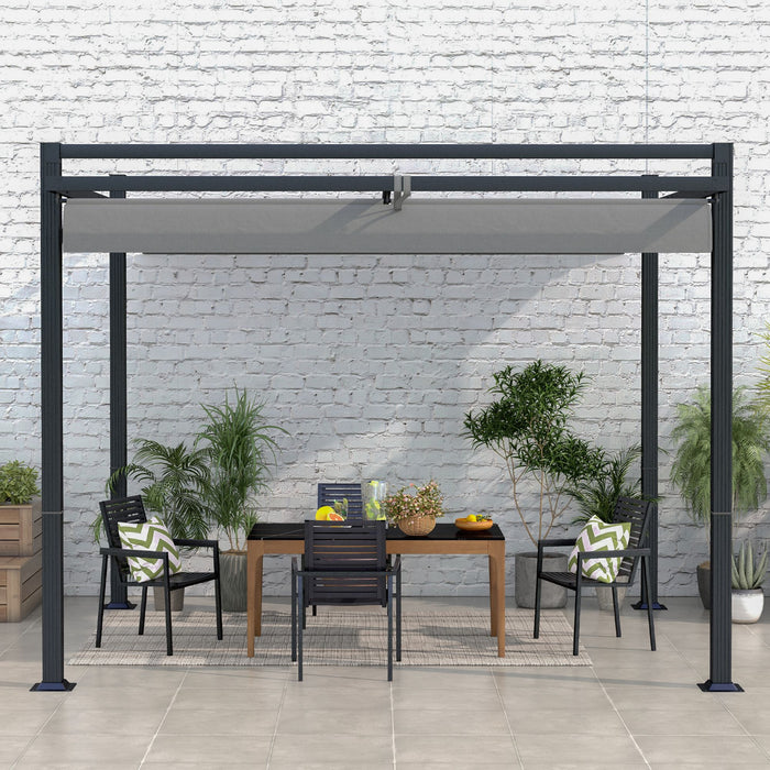 Retractable 3x3m Pergola Gazebo - Aluminium Frame Garden Shelter for Outdoor Living - Ideal for Patios, Decks, and Grill Areas, Dark Grey