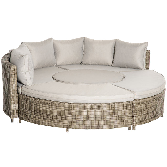 Outdoor Rattan Daybed and Lounge Set - 6-Seater PE Rattan Furniture with Liftable Coffee Table, Olefin Cushions - Ideal for Patio Socializing and Relaxation