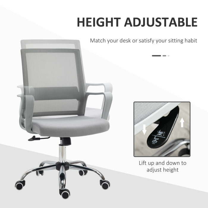 Breathable Mesh Ergonomic Office Chair with Adjustable Height - Desk Chair with Armrests and 360° Swivel Castor Wheels, Grey - Ideal for Comfortable and Productive Workdays