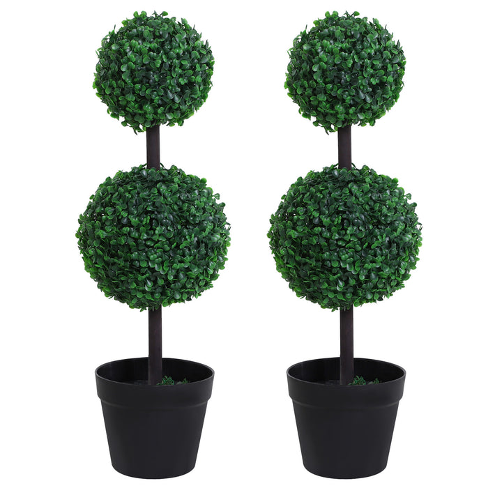 Artificial Boxwood Ball Topiary Trees, 67cm – Set of 2 Potted Faux Greenery for Outdoor & Indoor Decoration – Lush Aesthetic for Home & Office Spaces