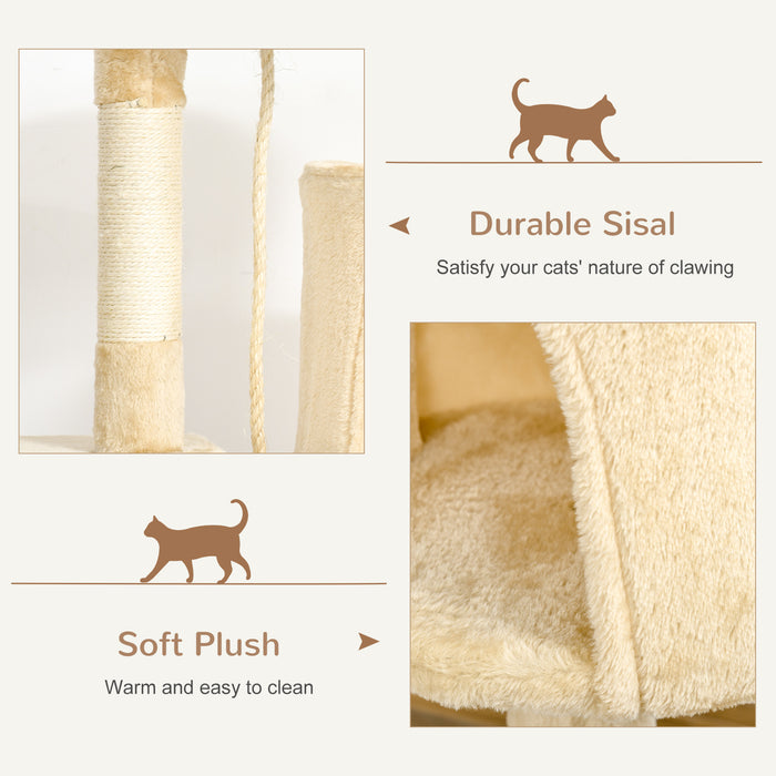 Cat Tree Tower - 114cm Tall Beige Cozy Condo for Cats with Scratching Posts - Ideal for Climbing & Lounging Pets