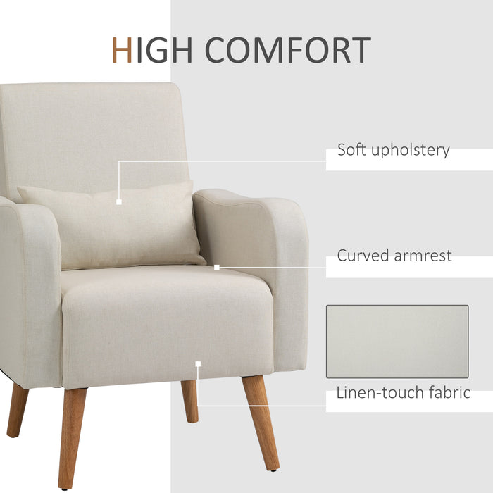 Linen-Touch Armchair - Upholstered Accent Leisure Lounge Sofa with Wooden Frame - Elegant Cream Club Chair for Living Room Comfort