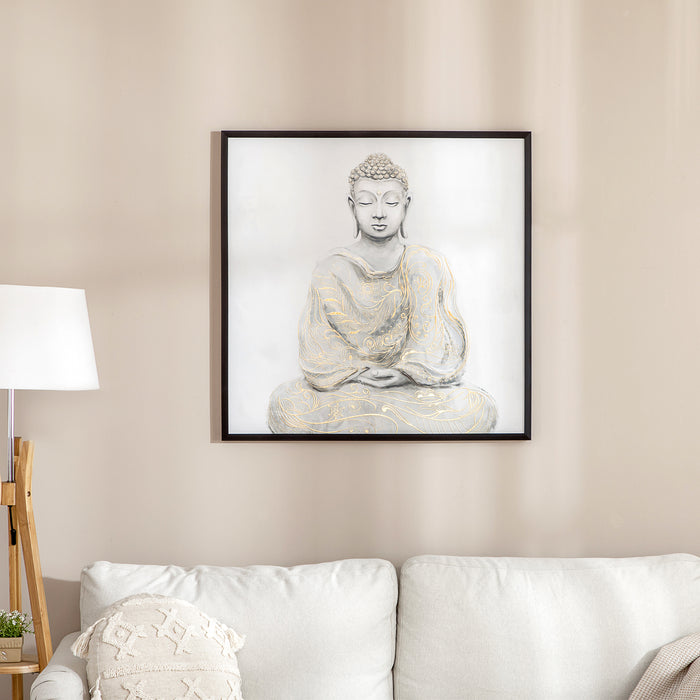 Textured Golden Buddha Canvas Art - Serene Meditation Wall Picture for Home Decor - Ideal for Living Room and Bedroom, 83x83 cm