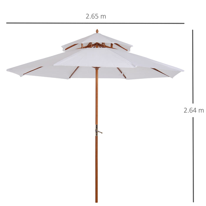 Double Tier 2.7m Patio Umbrella - Cream White Bamboo Garden Parasol with Sunshade - Ideal for Outdoor Relaxation and UV Protection