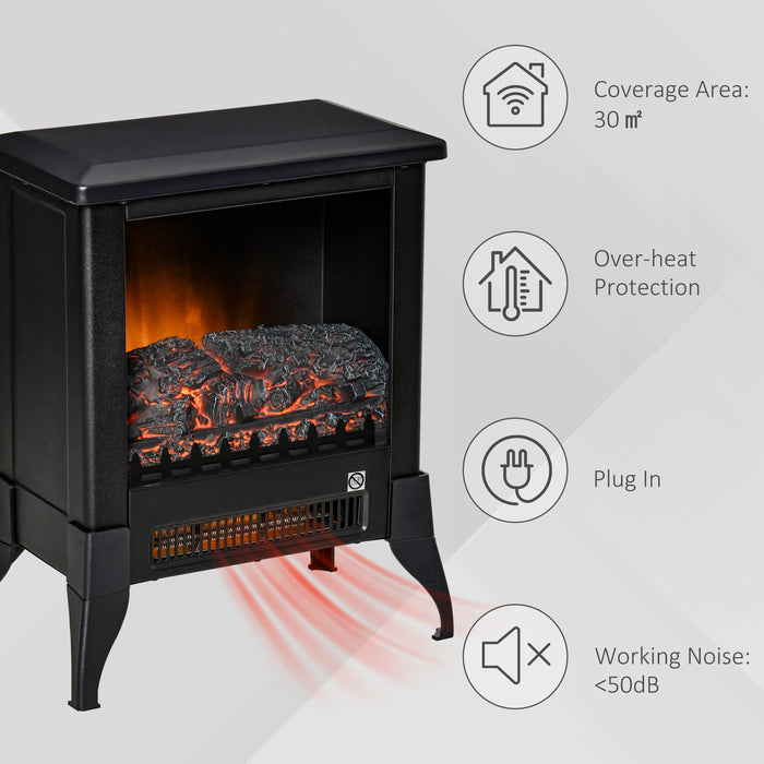 Electric Fireplace Heater - Freestanding Stove with Realistic Flame, Adjustable Thermostat - Safe, Cozy Warmth for Home Ambiance