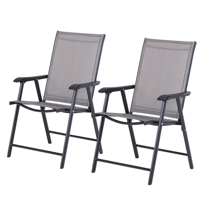 Foldable Garden Chair Duo with Metal Frame - Outdoor Patio and Park Seating - Space-Saving Yard & Dining Furniture Set in Grey