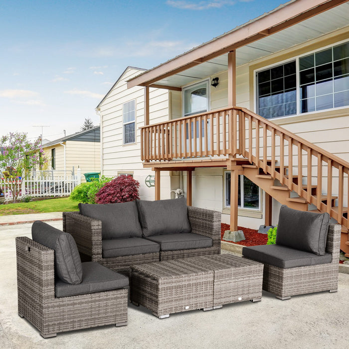 Rattan 6-Seater Sofa Set - Outdoor Patio Furniture with Wicker Weave Chairs & Coffee Table - Space-Saving Design for Garden Entertainment