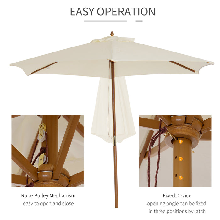 Wooden Garden Parasol 2.5m - Beige Sun Shade Patio Umbrella with Outdoor Canopy - Ideal for Garden Gatherings and Outdoor Relaxation