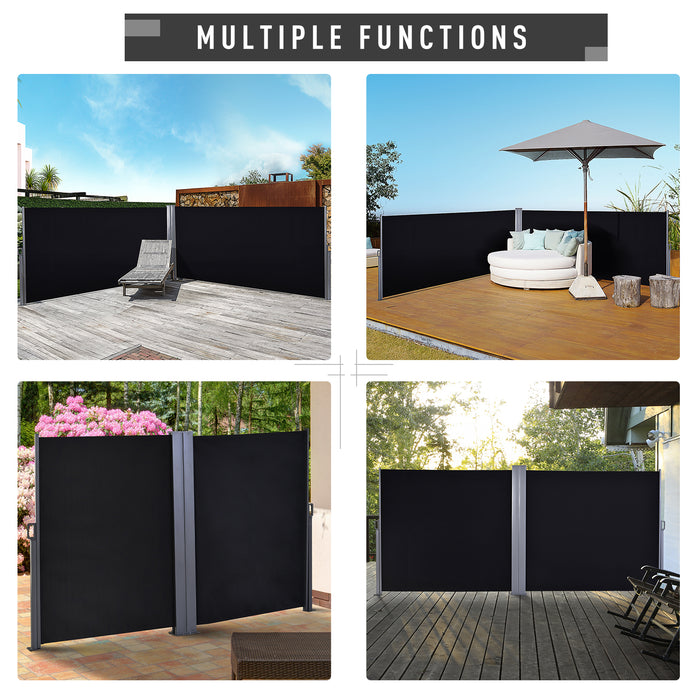 Outdoor Double Canopy Awning - 6 x 1.6 M Retractable Sun and Rain Protection with Steel Frame - Ideal for Garden Privacy, Home, and Commercial Use, Black