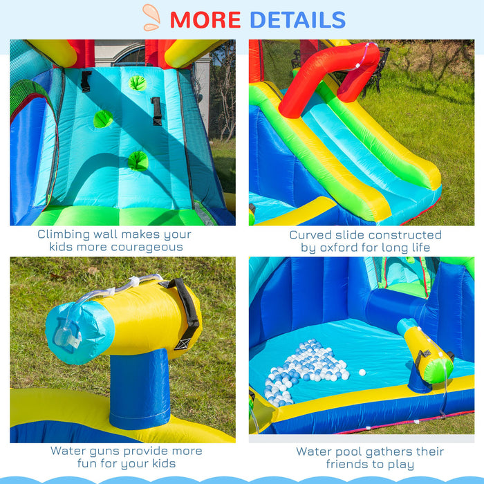 Extra Large 5-in-1 Inflatable Bounce Castle with Trampoline, Slide, Pool - Includes Climbing Wall & Water Gun - Perfect for Kids Aged 3-8 Years and Outdoor Play