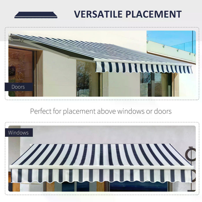 Manual Retractable Awning 3m x 2.5m - Blue/White Garden Patio Sun Shade Shelter Canopy - Ideal for Outdoor Comfort & UV Protection