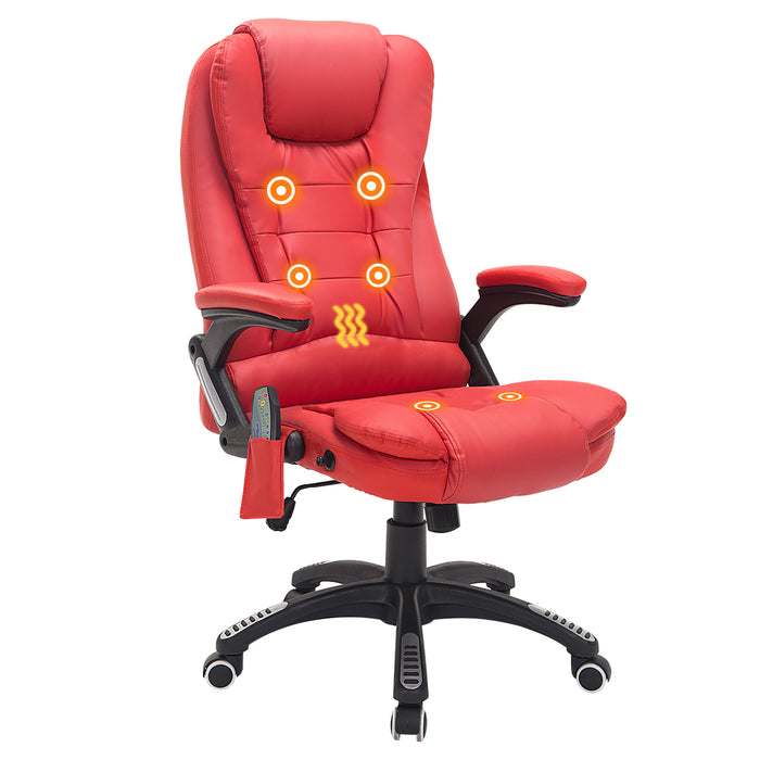 Ergonomic PU Leather High-Back Chair - Massage & Heat Features with Tilt/Reclining Support in Red - Comfort for Long Working Hours