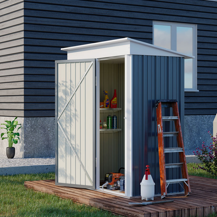 Outdoor Metal Lean-to Garden Shed - Storage for Tools and Bikes with Adjustable Shelf and Lock - Includes Gloves, 5'x3'x6', Dark Grey - Ideal for Home Backyard Organization