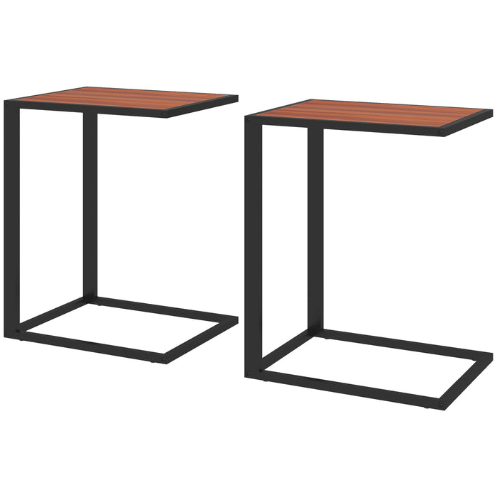 C-Shaped Accent Side Tables Set of 2 - Sofa End Table with Metal Frame, Walnut Top & Black Finish - Versatile Living Room & Bedroom Furniture