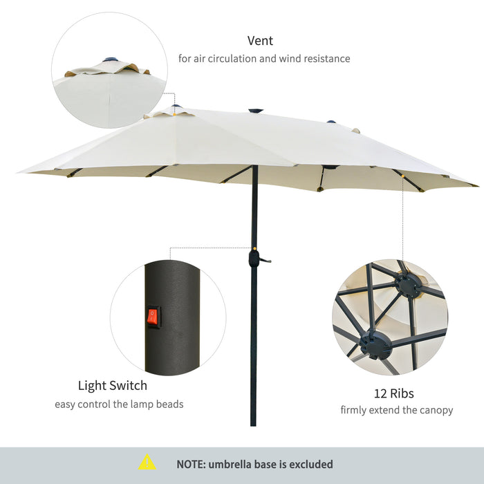 Double-Sided 4.4m Solar LED Garden Parasol - Cream White Patio Sun Shade Umbrella - Ideal for Outdoor Relaxation and Evening Gatherings