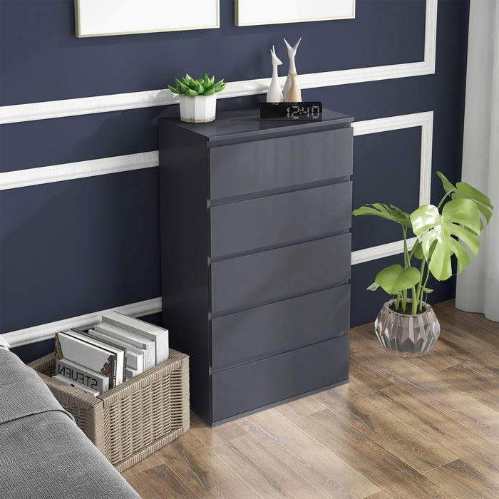 High Gloss Bedroom Dresser - Sleek 5-Drawer Storage Cabinet with Modern Aesthetics - Ideal for Organizing Clothes and Accessories