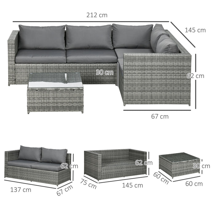 Rattan 4-Seater Sofa Set - Outdoor Patio Furniture with Coffee Table and Thick Cushions - Ideal for Garden, Deck, and Conservatory Lounging