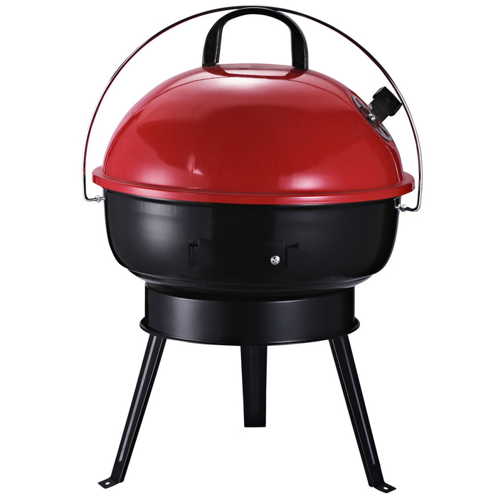 Portable Charcoal Grill with Tripod Stand - Metal BBQ Cooker in Black & Red for Outdoor Grilling - Ideal for Camping, Tailgating & Backyard Cookouts