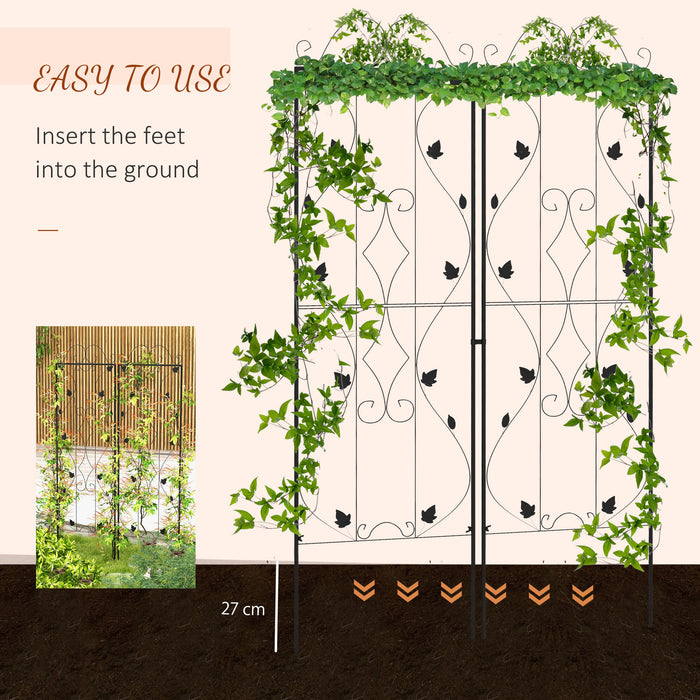 Garden Trellis Set - 2-Pack Metal Climbing Plant Support Frames with Leaf Design - Ideal for Vine Growth & Garden Decor