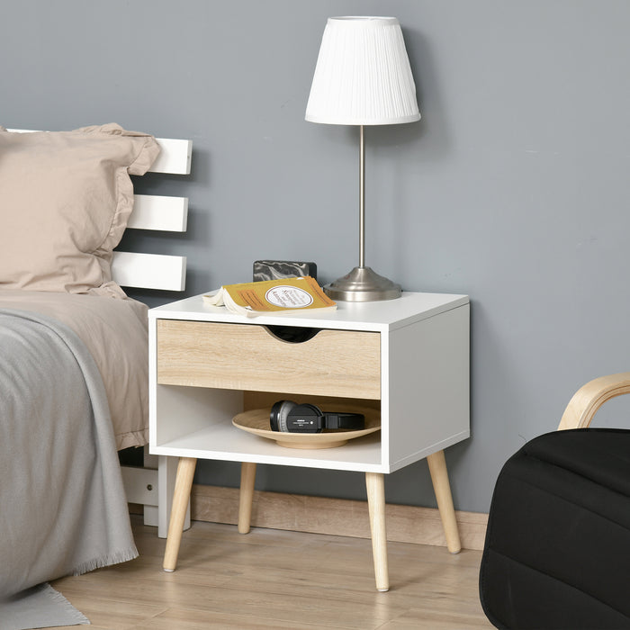 Modern Nightstand with Drawer and Shelf - Stylish Bedside Table for Bedroom or Living Room - Convenient Storage Solution for Home