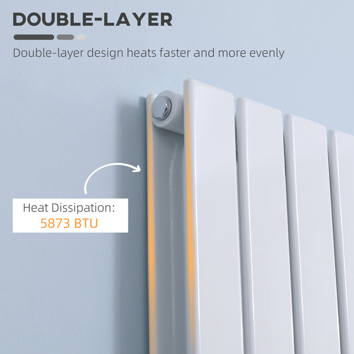 Horizontal Designer Wall-Mounted Water-Filled Radiator - Centralized Space Heating Solution for Bedroom and Home Office - Sleek White Finish for Modern Interiors