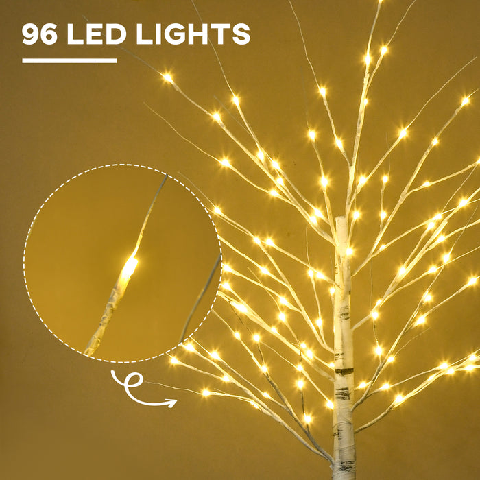Elegant 6ft Pre-Lit Artificial White Birch Tree - 96 Warm LED Lights for Home Ambiance - Ideal for Indoor & Sheltered Outdoor Decor