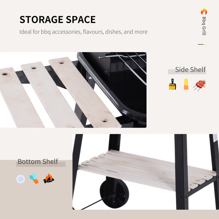 Charcoal BBQ Grill Trolley with Smoker - Outdoor Patio Garden Barbecue with Side Trays and Storage Shelf - Ideal for Grill Enthusiasts and Outdoor Heating