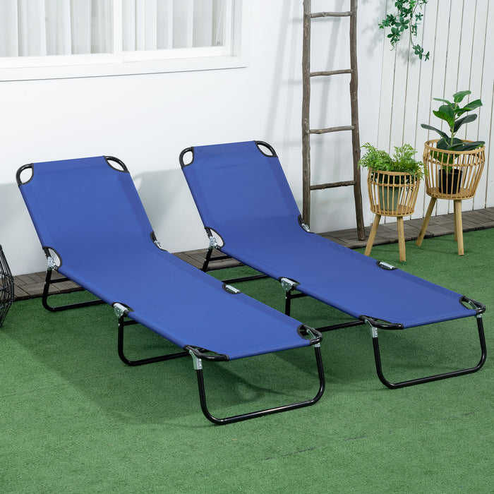 Outdoor Reclining Loungers Set of 2 - Steel Frame Sunbeds with Breathable Mesh & Adjustable Back - Ideal for Patio, Beach Relaxation