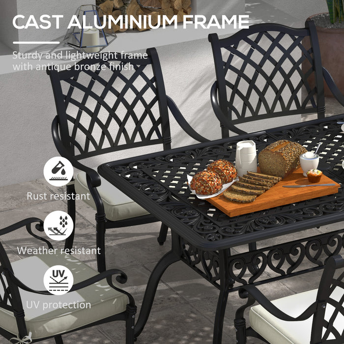 Aluminium Patio Dining Set - 7-Piece with Umbrella Hole, Black Finish - Outdoor Entertaining and Family Meals