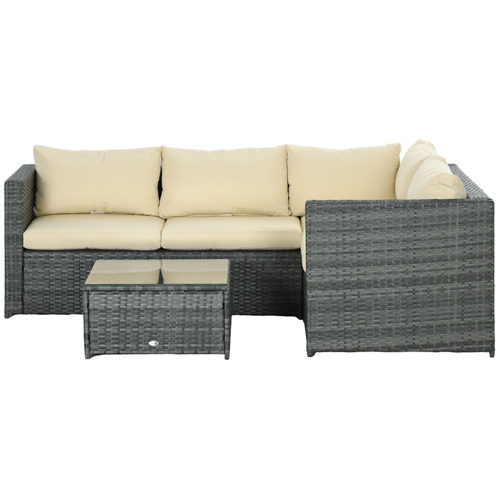 Rattan Outdoor Lounge Set - 4-Piece Patio Corner Sofa & Table with Beige Thick Cushions - Ideal for Garden Entertaining and Relaxation