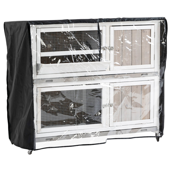 Elevated Wooden Rabbit Hutch with Rain Cover - 2-Tier Guinea Pig and Bunny Cage with Multiple Doors, Slide-Out Tray, Wheels - Ideal for Small Pet Safety and Comfort