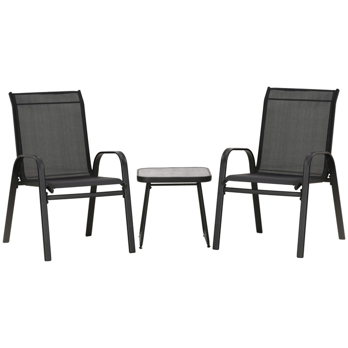 Patio Bistro Set with Stackable Chairs - 3-Piece Outdoor Furniture with Breathable Mesh and Solid PSC Table - Ideal for Garden and Balcony Entertaining