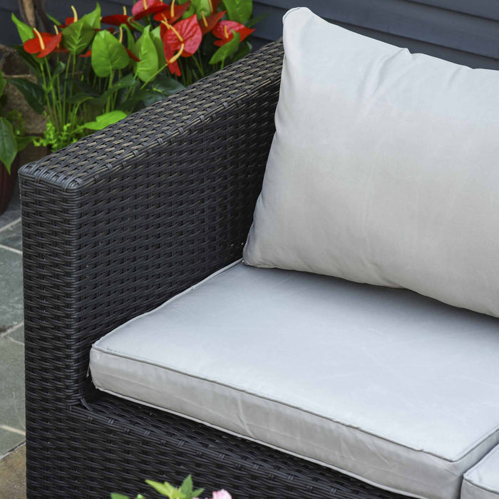 6-Seater Rattan Wicker Garden Sofa Set - Outdoor Furniture Set with Coffee Table & Space-Saving Footstools - Comfortable Seating with Padded Cushions for Patio or Deck