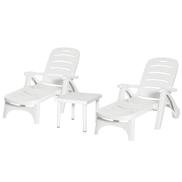 3-Piece Outdoor Garden Furniture Set - Weather-Resistant Dining Table with 2 Lounge Chairs, Compact Side Table in White - Ideal for Patio and Balcony Entertaining