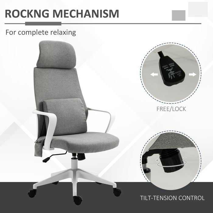 Ergonomic Grey Office Massage Chair with Lumbar Support - Features Swivel Wheels, Tilt Function, Adjustable Headrest & Armrest - Ideal for Home Office & Study Comfort