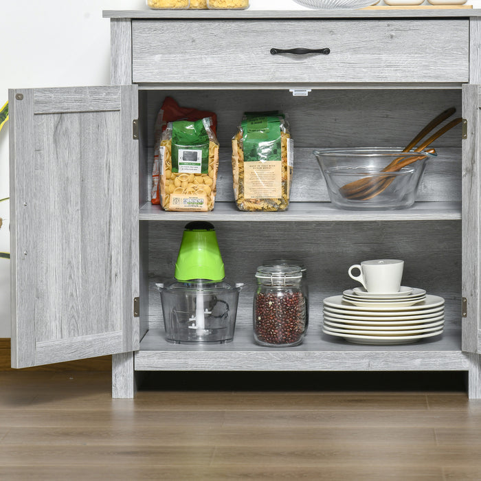 Farmhouse Barn Door Sideboard - Versatile Coffee Bar and Storage Cabinet with Rustic Grey Grain Finish - Ideal for Living Room Organizing and Decor