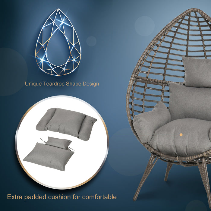 Rattan Egg Chair in Grey - Wicker Weave Teardrop Design with Cushion - Stylish Indoor/Outdoor Seating Comfort