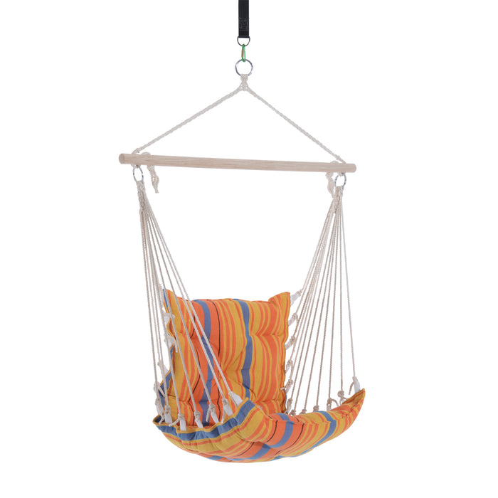 Cotton Rope Hammock Chair with Cushions - Cozy Swing Seat for Garden, Yard, and Patio, Wooden and Cloth Construction - Ideal for Outdoor Relaxation, Orange Color