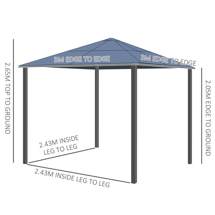 Hardtop Aluminum Gazebo 3x3m - UV-Resistant Polycarbonate Roof, Mosquito Netting & Curtains - Outdoor Patio Shelter for Garden Entertaining