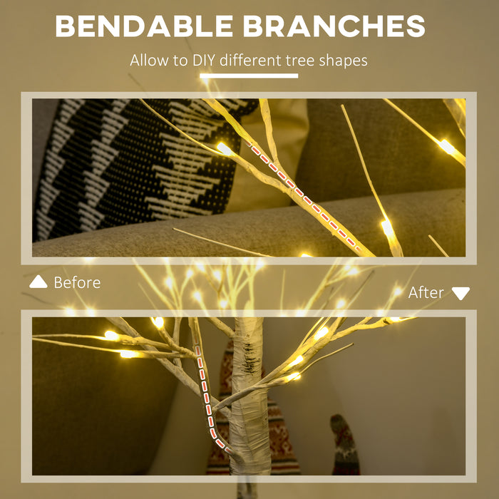 Artificial White Birch Tree with LED Lights - 4ft Pre-Lit Decorative Tree, 72 Warm White LEDs - Enhances Indoor Ambiance & Covered Outdoor Settings