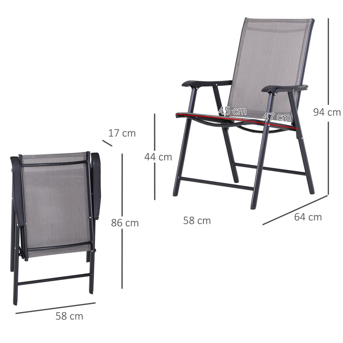 Folding Metal Garden Chairs 6-Pack - Breathable Mesh Seating for Outdoor Patio & Park - Grey Dining Seats for Garden Entertaining