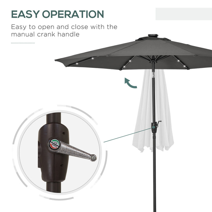 Garden 24 LED Light Umbrella - Outdoor Tilting Sunshade with Energy-Efficient LEDs for Patio & Events - Manual Operation with Hand Crank, Ideal for Parties and Clubs, Grey Color