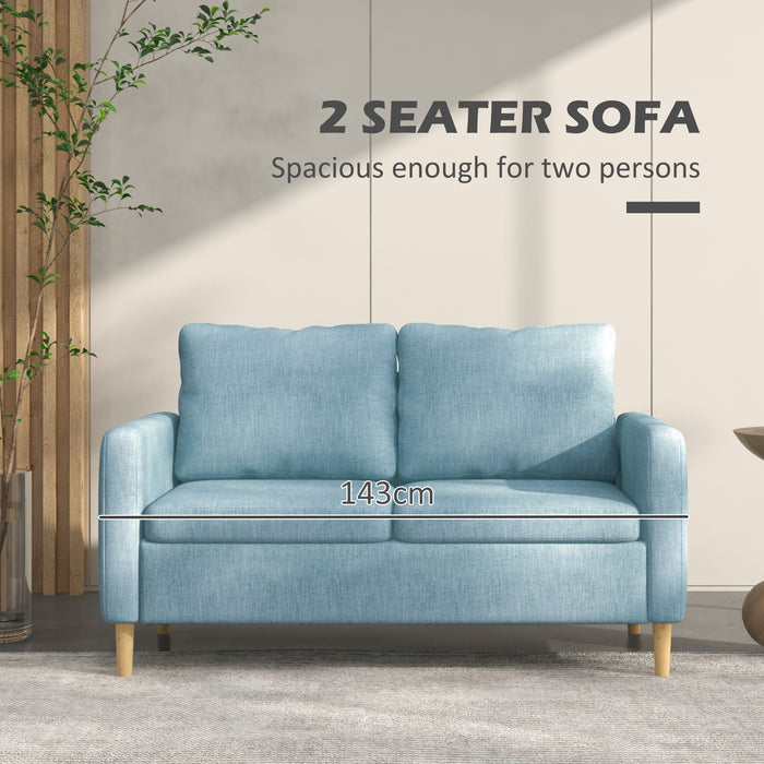 Modern Fabric 2-Seater Loveseat - Elegant 143cm Sofa with Wooden Legs and Storage Pockets - Ideal for Living Room, Bedroom, or Home Office in Stylish Blue