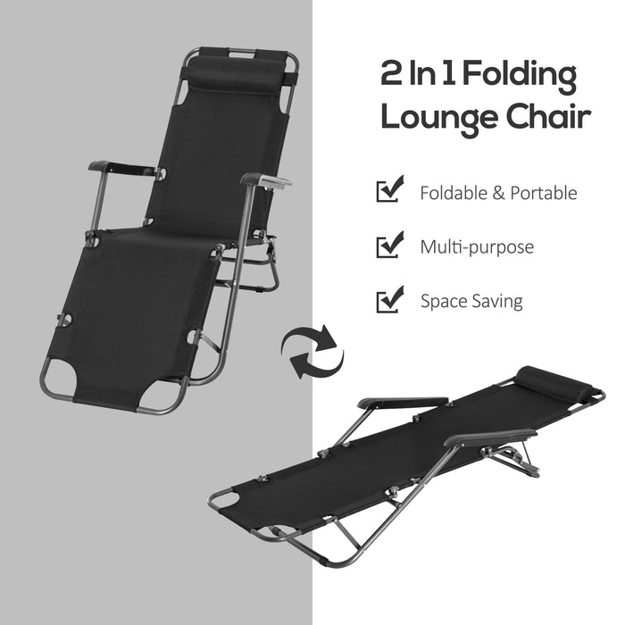 Foldable Sun Loungers - Adjustable Back, Reclining Garden Chairs with Pillow and Armrests, Black - Perfect for Patio Relaxation and Sunbathing