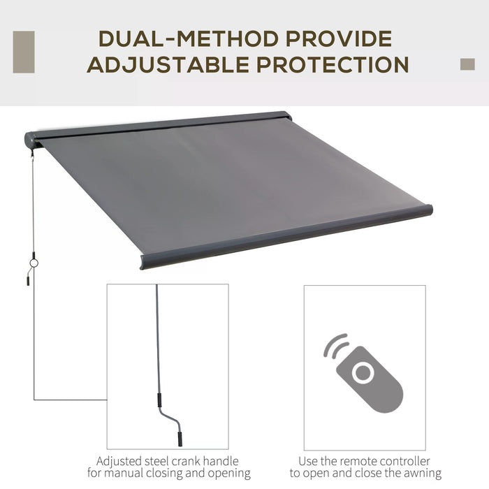 Motorised Retractable Awning - 350x300cm Grey Electric Patio Sun Shade with Remote Control - Ideal for Doors, Windows, and Outdoor Comfort