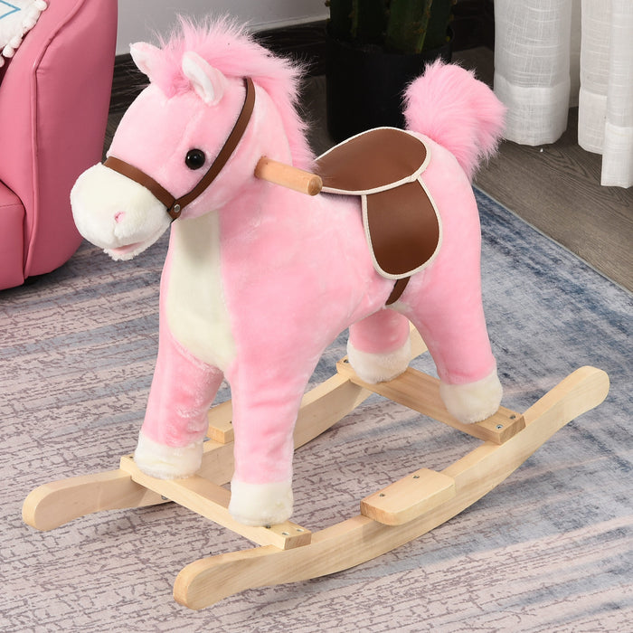 Plush Pink Rocking Horse with Sounds - Kids Ride-On Toy, Sturdy Rocker Design - Ideal for Toddlers and Young Children