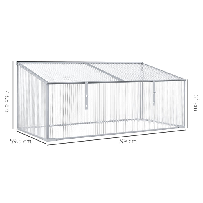 Aluminium Garden Cold Frame - Polycarbonate Greenhouse for Flower & Vegetable Plant Beds - Durable Grow House for Gardeners, 99x60x44 cm